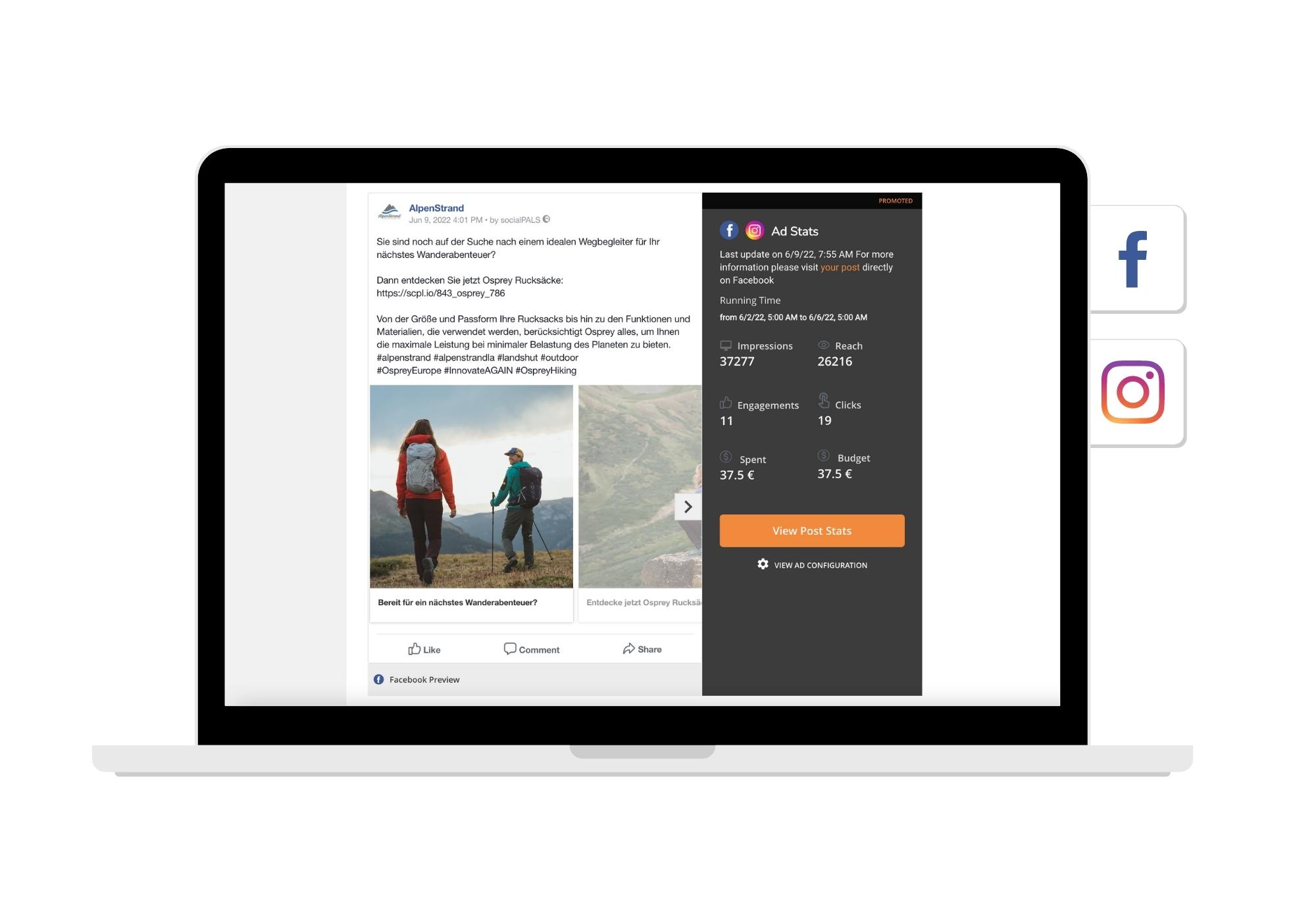 Within the socialPALS dashboard, brands and merchants will find clear reporting for all ads placed.
