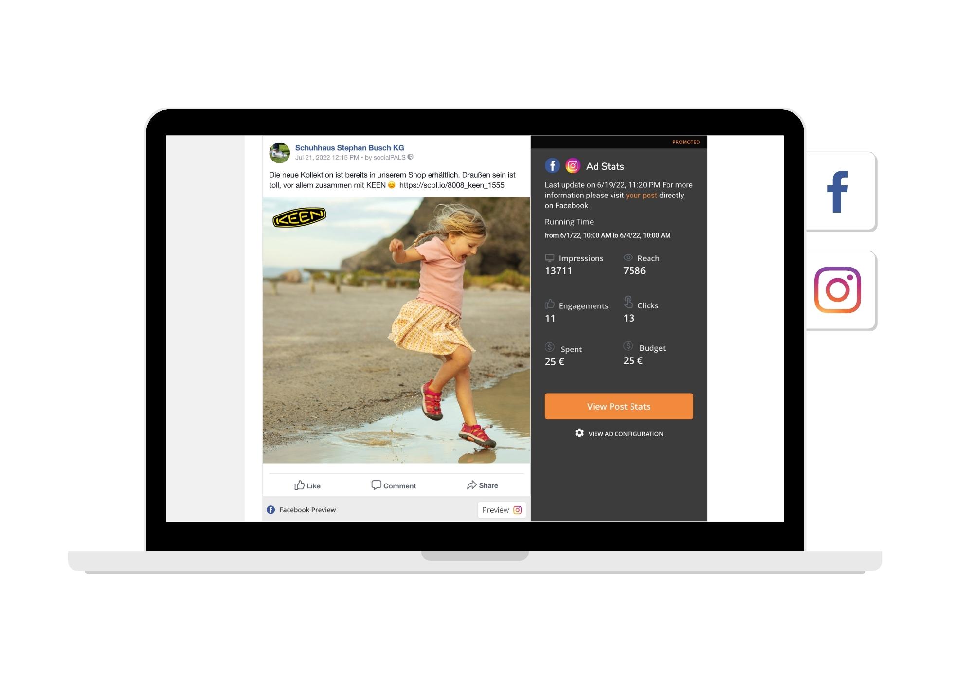 In the socialPALS dashboard, brands and retailers will find clear reporting for all ads placed.