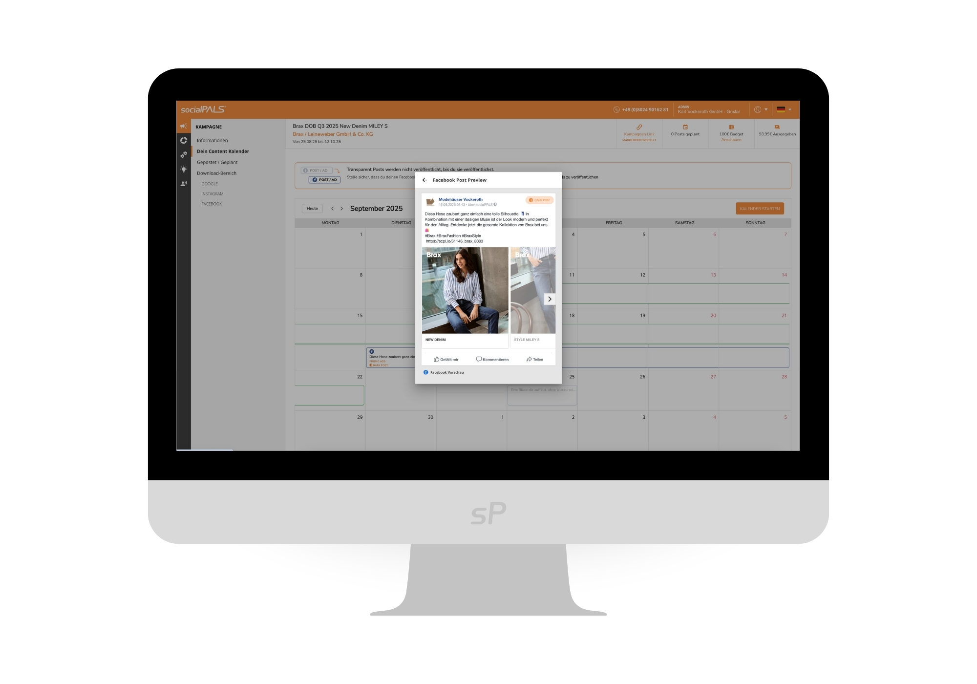 Vollautomatisierte Ausspielung der Beiträge & Werbeanzeigen durch den fertigen Content-Kalender von Brax