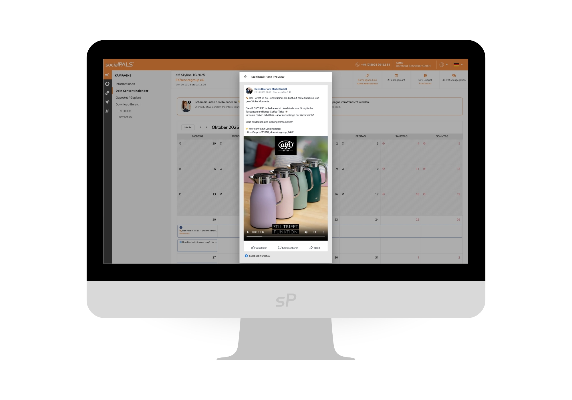 Vollautomatisierte Ausspielung der Beiträge & Werbeanzeigen durch den fertigen Content-Kalender bereitgestellt von EK.