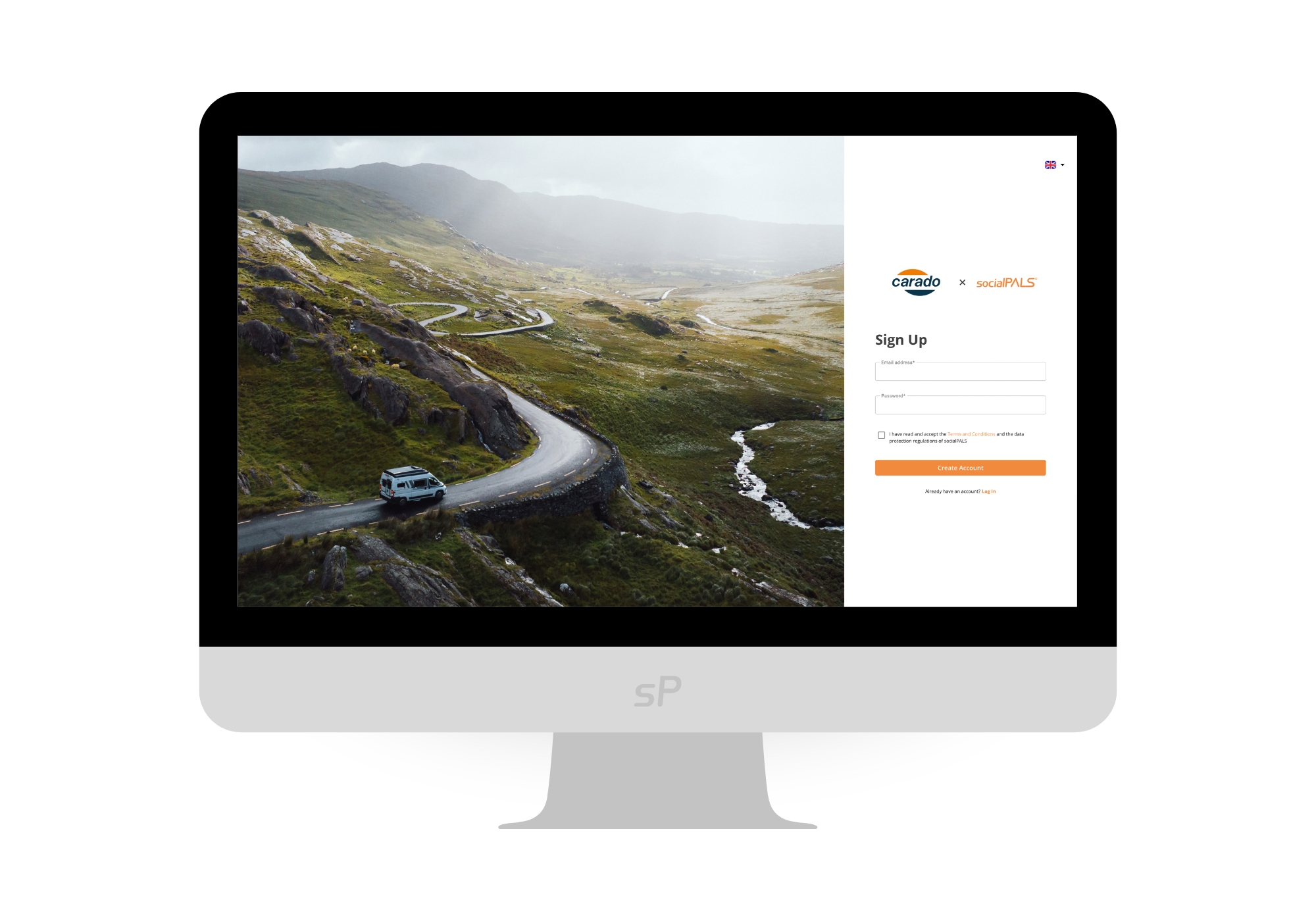 "Sign-up page of the Carado x socialPALS campaign platform for dealers."